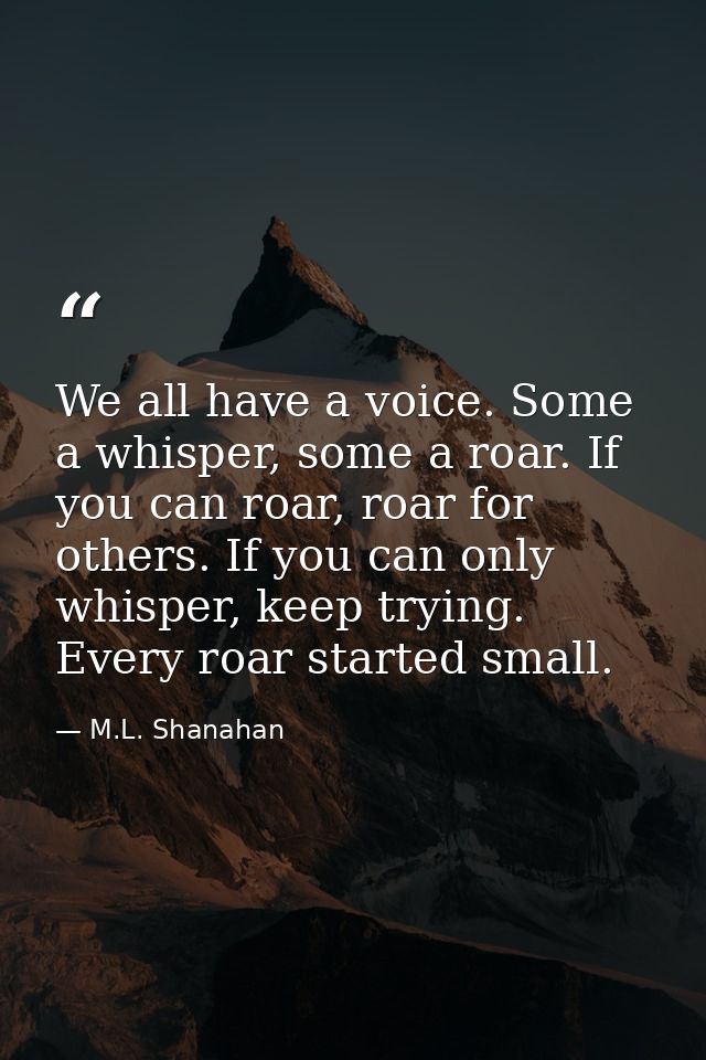 We all have a voice. Some a whisper, some a roar. If you can roar, roar for others. If you can only whisper, keep trying — M.L. Shanahan