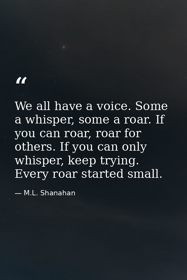 We all have a voice. Some a whisper, some a roar. If you can roar, roar for others. If you can only whisper, keep trying — M.L. Shanahan
