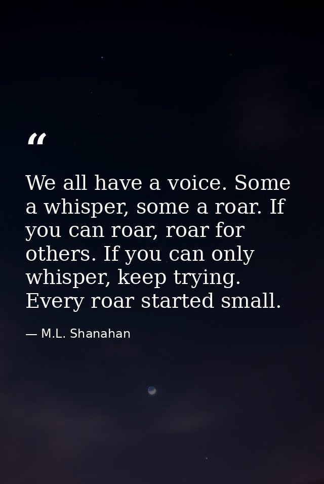 We all have a voice. Some a whisper, some a roar. If you can roar, roar for others. If you can only whisper, keep trying — M.L. Shanahan