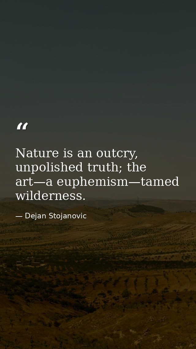 Nature is an outcry, unpolished truth; the art—a euphemism—tamed wilderness. — Dejan Stojanovic