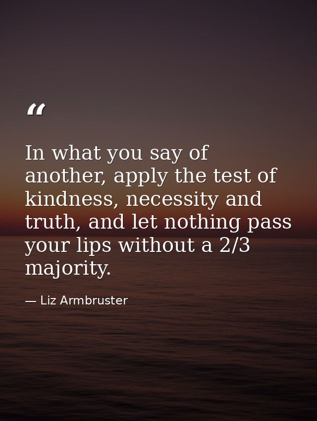 In what you say of another, apply the test of kindness, necessity and truth, and let nothing pass your lips without a 2/ — Liz Armbruster