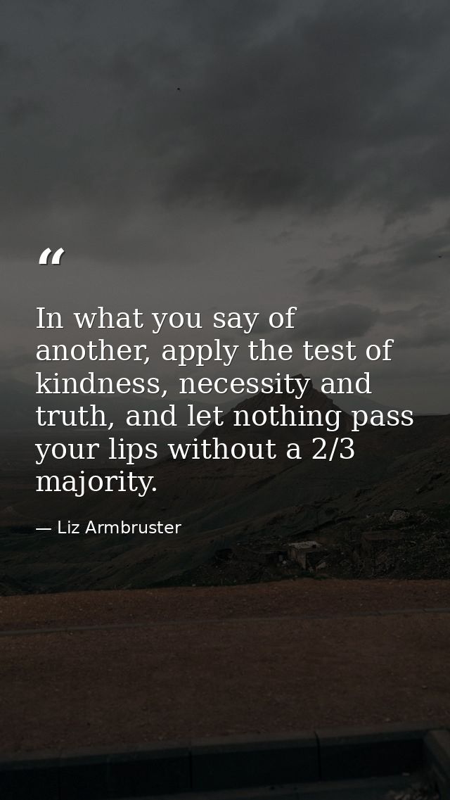 In what you say of another, apply the test of kindness, necessity and truth, and let nothing pass your lips without a 2/ — Liz Armbruster