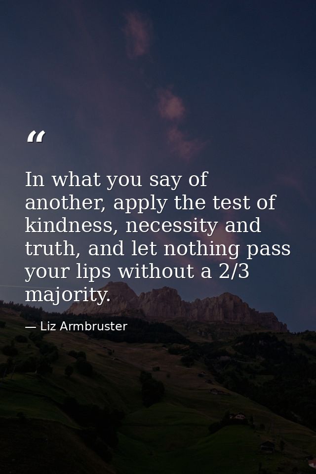 In what you say of another, apply the test of kindness, necessity and truth, and let nothing pass your lips without a 2/ — Liz Armbruster