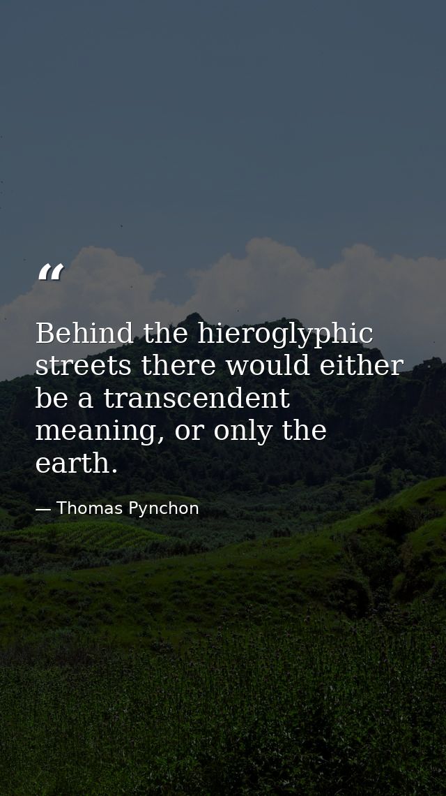 Behind the hieroglyphic streets there would either be a transcendent meaning, or only the earth. — Thomas Pynchon