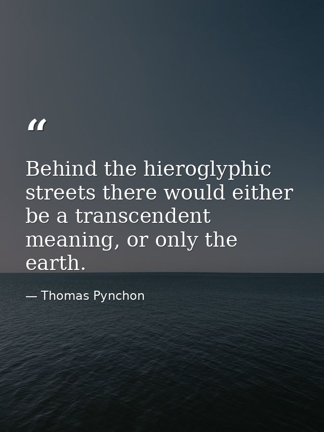 Behind the hieroglyphic streets there would either be a transcendent meaning, or only the earth. — Thomas Pynchon