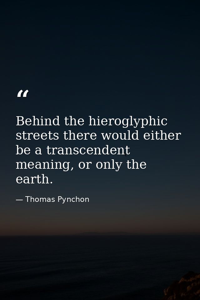 Behind the hieroglyphic streets there would either be a transcendent meaning, or only the earth. — Thomas Pynchon