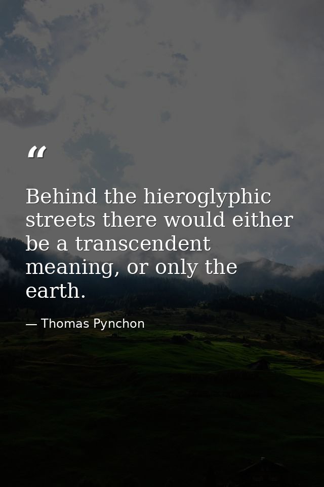 Behind the hieroglyphic streets there would either be a transcendent meaning, or only the earth. — Thomas Pynchon