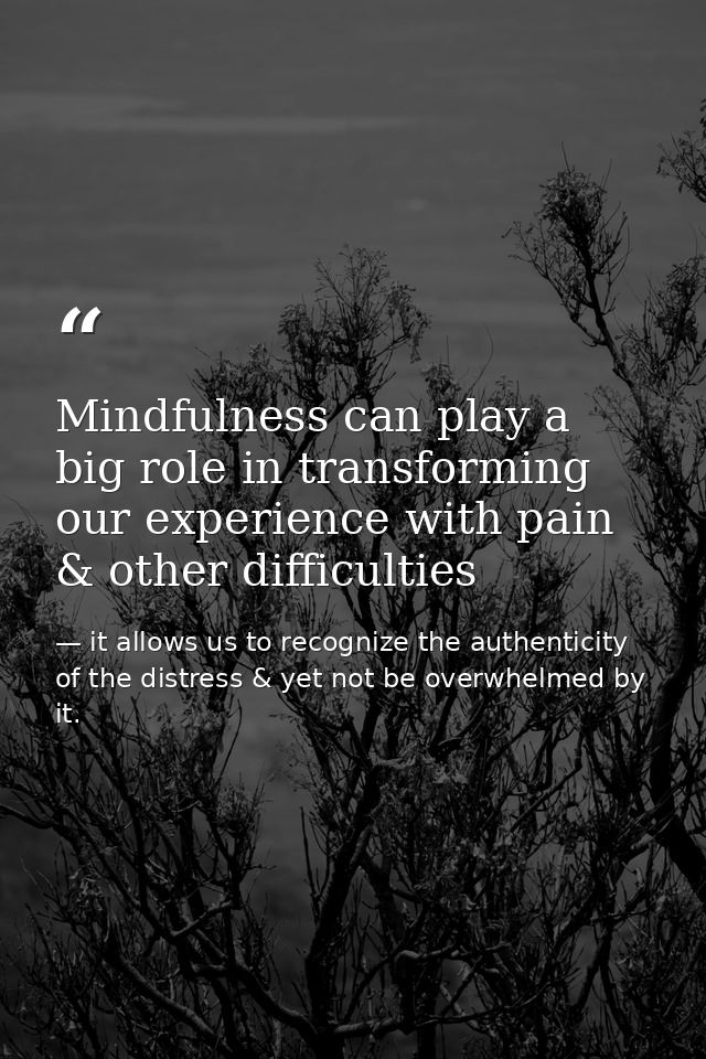 Mindfulness can play a big role in transforming our experience with pain & other difficulties — it allows us to recognize the authenticity of the distress & yet not be overwhelmed by it.