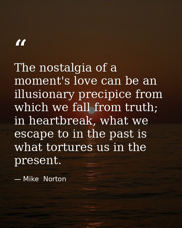 The nostalgia of a moment's love can be an illusionary precipice from which we fall from truth; in heartbreak, what we e — Mike  Norton