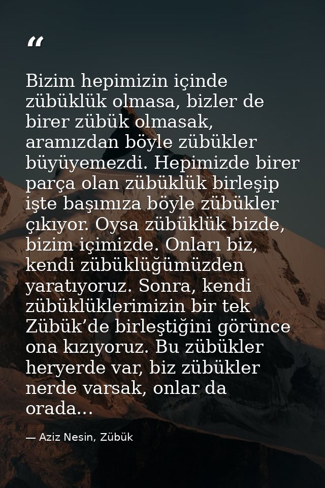 Bizim hepimizin içinde zübüklük olmasa, bizler de birer zübük olmasak, aramızdan böyle zübükler büyüyemezdi. Hepimizde b — Aziz Nesin, Zübük