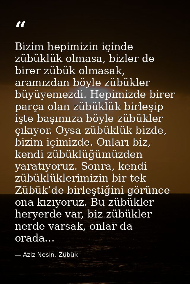 Bizim hepimizin içinde zübüklük olmasa, bizler de birer zübük olmasak, aramızdan böyle zübükler büyüyemezdi. Hepimizde b — Aziz Nesin, Zübük