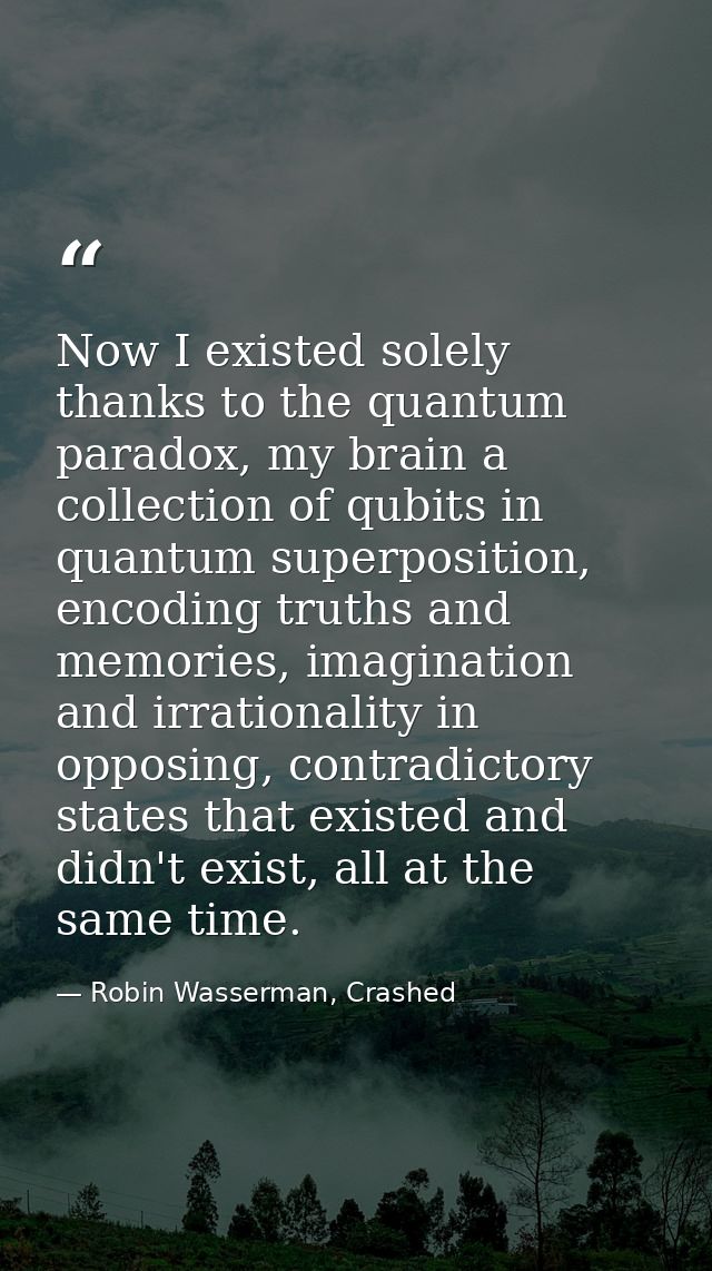 Now I existed solely thanks to the quantum paradox, my brain a collection of qubits in quantum superposition, encoding t — Robin Wasserman, Crashed
