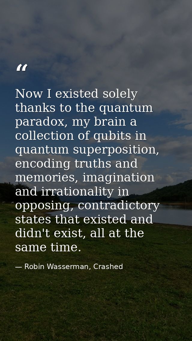 Now I existed solely thanks to the quantum paradox, my brain a collection of qubits in quantum superposition, encoding t — Robin Wasserman, Crashed