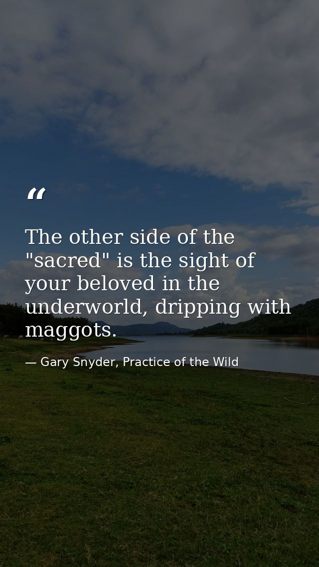 The other side of the "sacred" is the sight of your beloved in the underworld, dripping with maggots. — Gary Snyder, Practice of the Wild