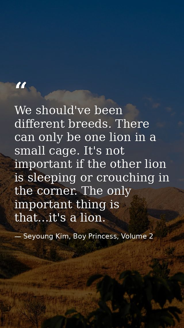 We should've been different breeds. There can only be one lion in a small cage. It's not important if the other lion is  — Seyoung Kim, Boy Princess, Volume 2