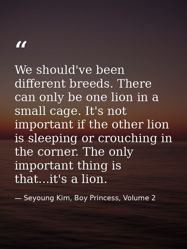 We should've been different breeds. There can only be one lion in a small cage. It's not important if the other lion is  — Seyoung Kim, Boy Princess, Volume 2