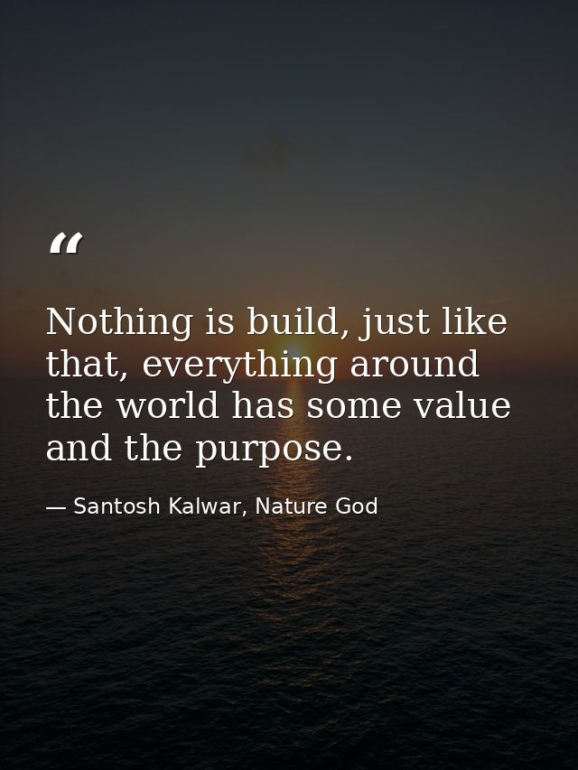 Nothing is build, just like that, everything around the world has some value and the purpose. — Santosh Kalwar, Nature God