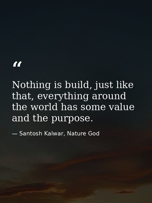 Nothing is build, just like that, everything around the world has some value and the purpose. — Santosh Kalwar, Nature God