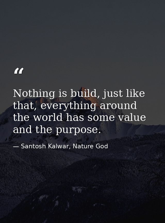 Nothing is build, just like that, everything around the world has some value and the purpose. — Santosh Kalwar, Nature God