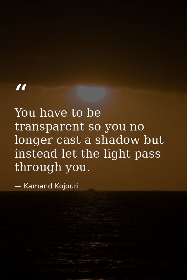 You have to be transparent so you no longer cast a shadow but instead let the light pass through you. — Kamand Kojouri