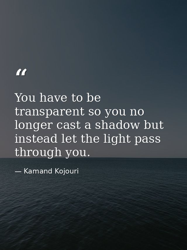 You have to be transparent so you no longer cast a shadow but instead let the light pass through you. — Kamand Kojouri