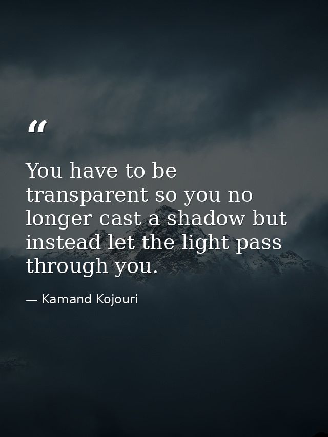 You have to be transparent so you no longer cast a shadow but instead let the light pass through you. — Kamand Kojouri