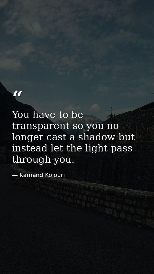 You have to be transparent so you no longer cast a shadow but instead let the light pass through you. — Kamand Kojouri