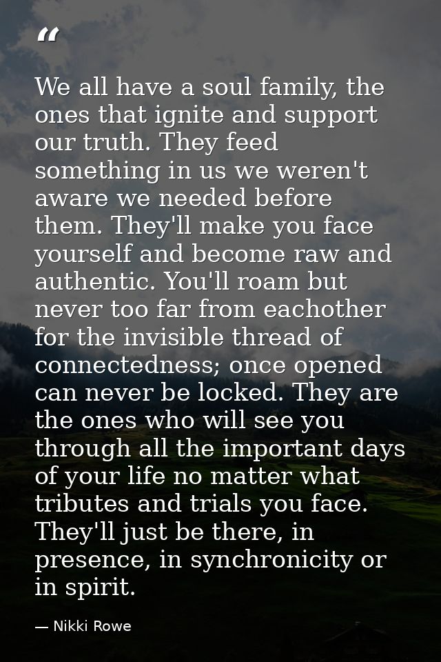 We all have a soul family, the ones that ignite and support our truth. They feed something in us we weren't aware we nee — Nikki Rowe