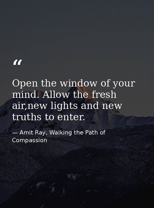 Open the window of your mind. Allow the fresh air,new lights and new truths to enter. — Amit Ray, Walking the Path of Compassion