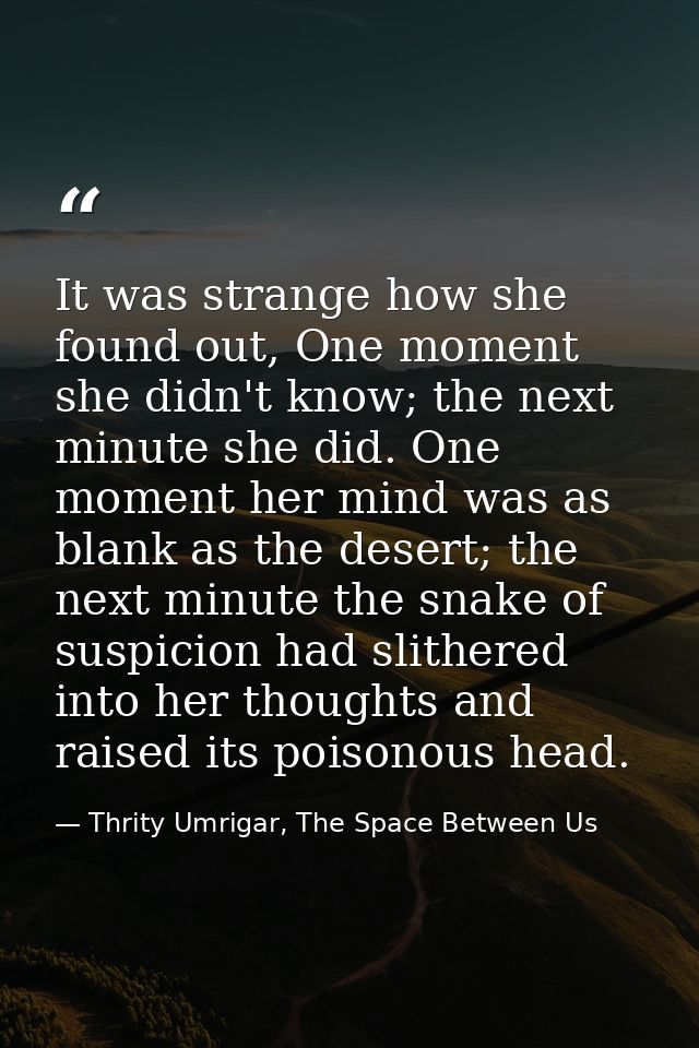 It was strange how she found out, One moment she didn't know; the next minute she did. One moment her mind was as blank  — Thrity Umrigar, The Space Between Us