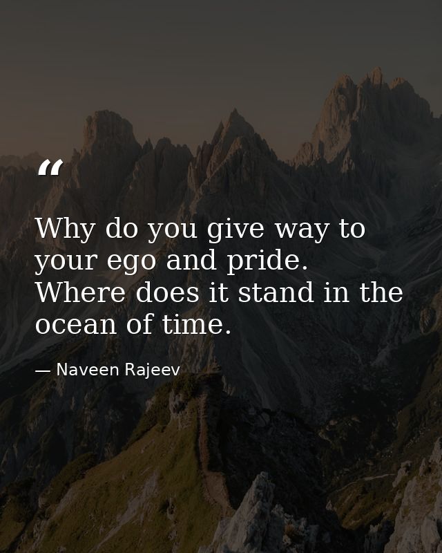 Why do you give way to your ego and pride. Where does it stand in the ocean of time. — Naveen Rajeev