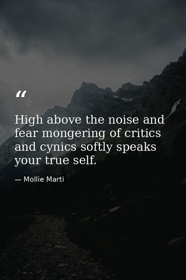 High above the noise and fear mongering of critics and cynics softly speaks your true self. — Mollie Marti