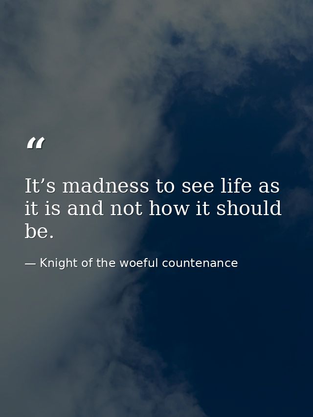 It’s madness to see life as it is and not how it should be. — Knight of the woeful countenance