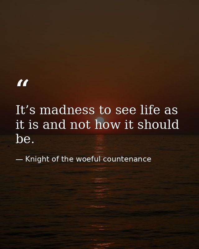 It’s madness to see life as it is and not how it should be. — Knight of the woeful countenance
