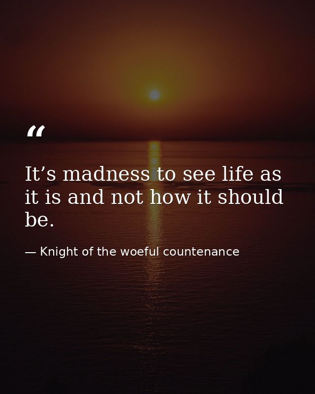 It’s madness to see life as it is and not how it should be. — Knight of the woeful countenance