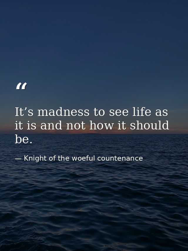 It’s madness to see life as it is and not how it should be. — Knight of the woeful countenance
