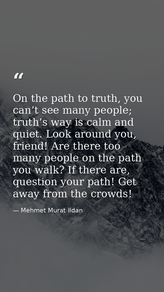 On the path to truth, you can’t see many people; truth’s way is calm and quiet. Look around you, friend! Are there too m — Mehmet Murat ildan