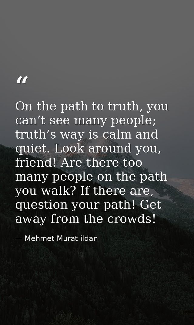 On the path to truth, you can’t see many people; truth’s way is calm and quiet. Look around you, friend! Are there too m — Mehmet Murat ildan