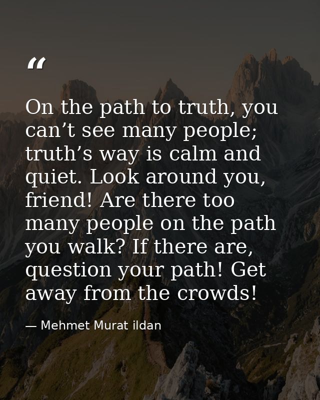 On the path to truth, you can’t see many people; truth’s way is calm and quiet. Look around you, friend! Are there too m — Mehmet Murat ildan