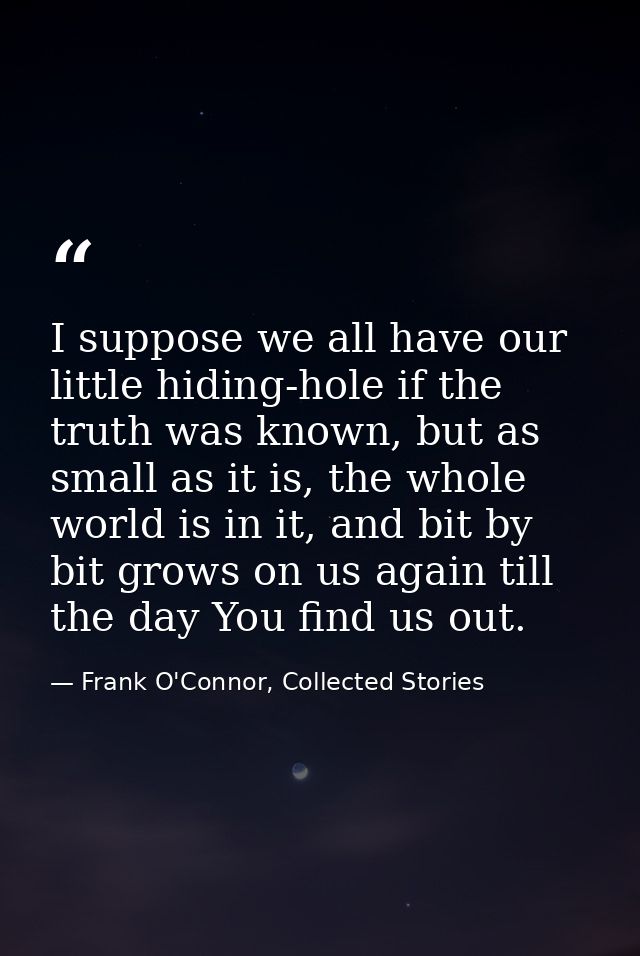 I suppose we all have our little hiding-hole if the truth was known, but as small as it is, the whole world is in it, an — Frank O'Connor, Collected Stories