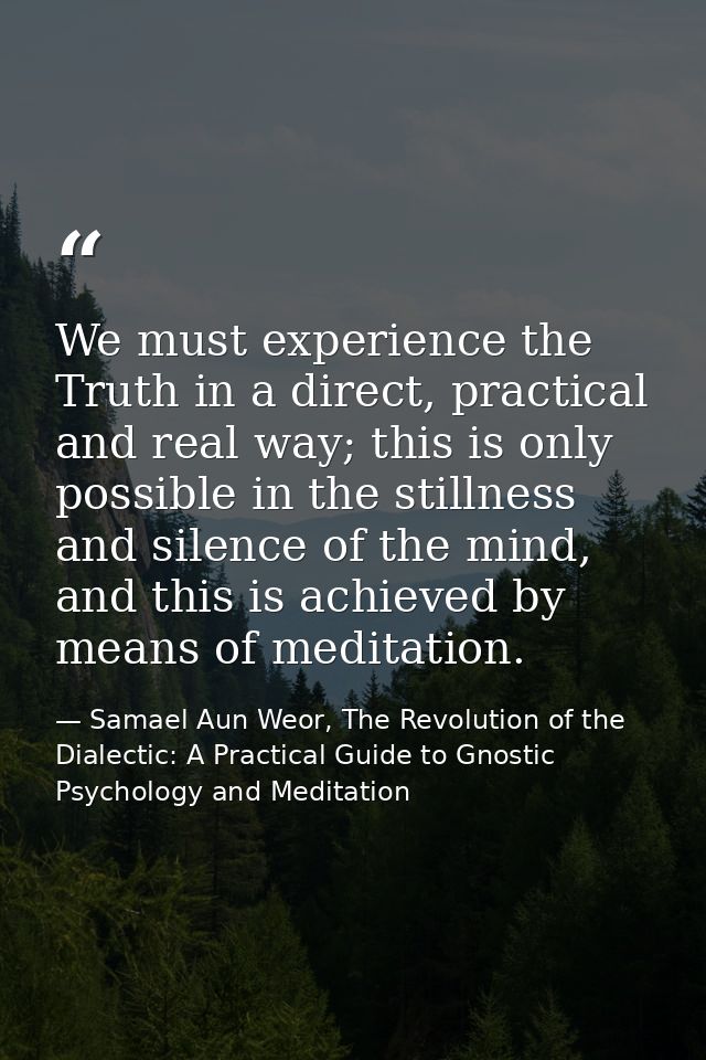 We must experience the Truth in a direct, practical and real way; this is only possible in the stillness and silence of  — Samael Aun Weor, The Revolution of the Dialectic: A Practical Guide to Gnostic Psychology and Meditation