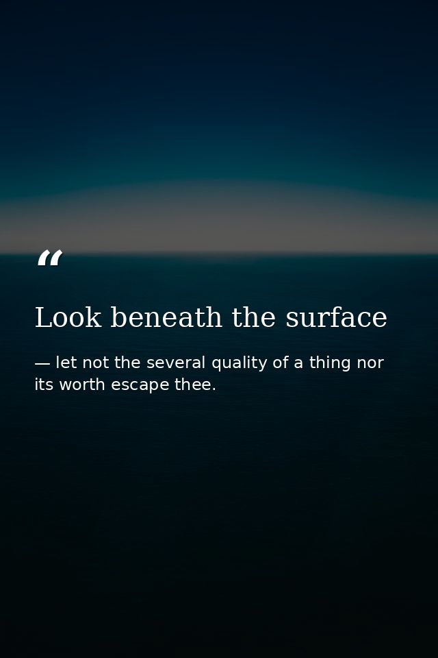 Look beneath the surface — let not the several quality of a thing nor its worth escape thee.