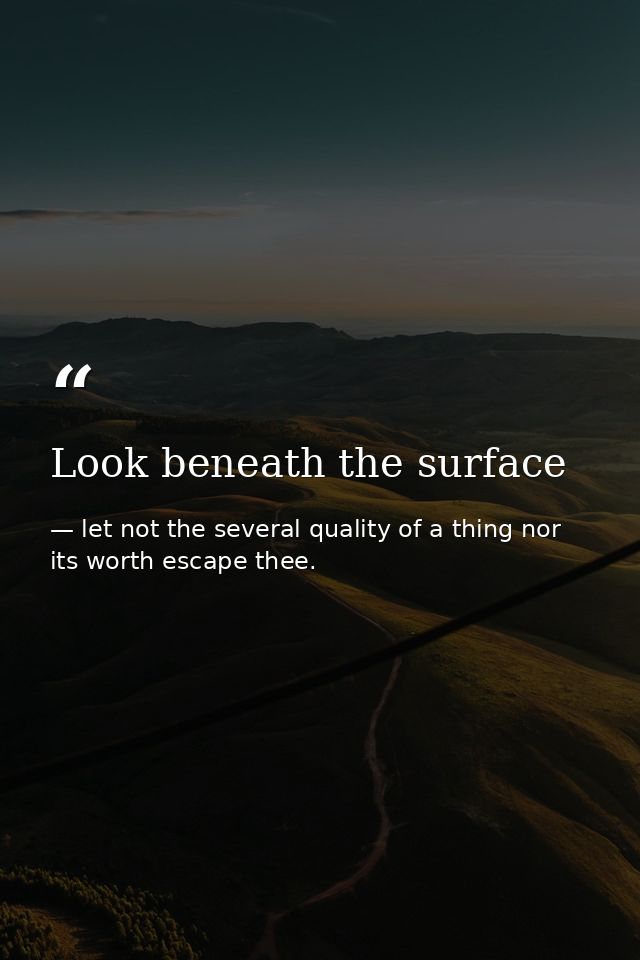 Look beneath the surface — let not the several quality of a thing nor its worth escape thee.
