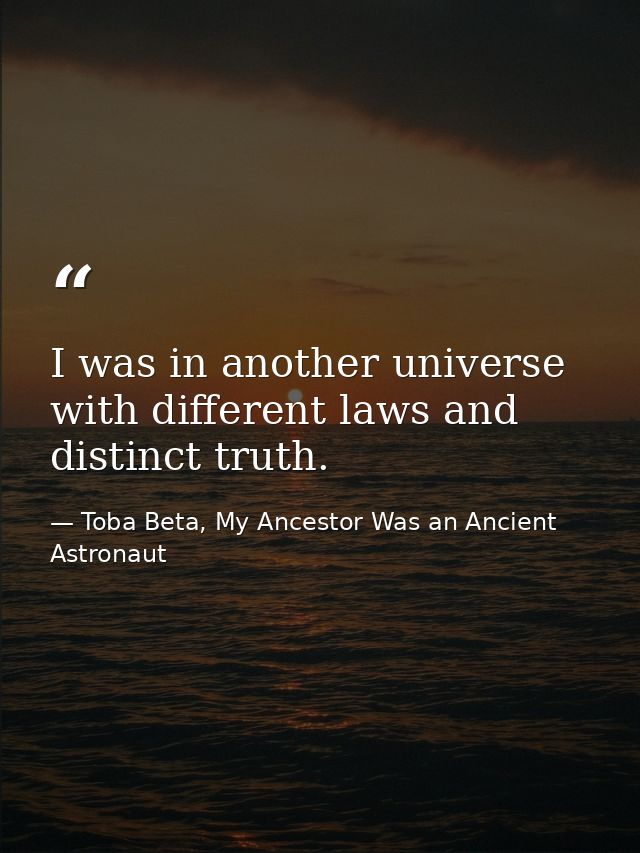 I was in another universe with different laws and distinct truth. — Toba Beta, My Ancestor Was an Ancient Astronaut