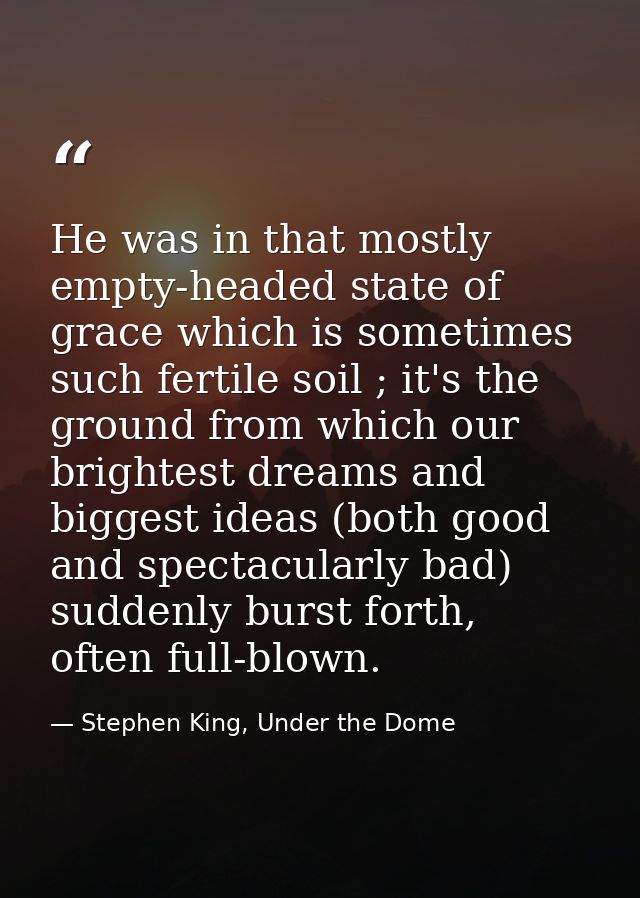 He was in that mostly empty-headed state of grace which is sometimes such fertile soil ; it's the ground from which our  — Stephen King, Under the Dome