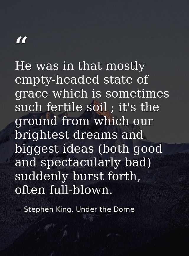 He was in that mostly empty-headed state of grace which is sometimes such fertile soil ; it's the ground from which our  — Stephen King, Under the Dome