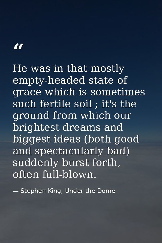 He was in that mostly empty-headed state of grace which is sometimes such fertile soil ; it's the ground from which our  — Stephen King, Under the Dome