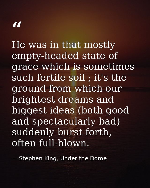 He was in that mostly empty-headed state of grace which is sometimes such fertile soil ; it's the ground from which our  — Stephen King, Under the Dome