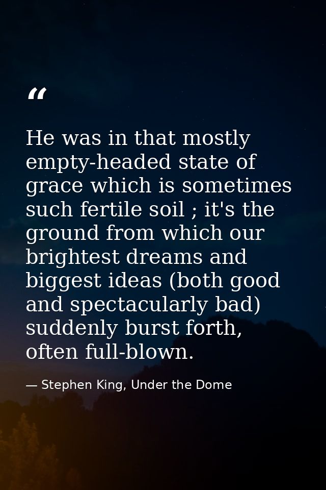 He was in that mostly empty-headed state of grace which is sometimes such fertile soil ; it's the ground from which our  — Stephen King, Under the Dome