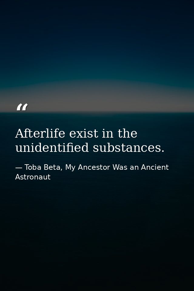 Afterlife exist in the unidentified substances. — Toba Beta, My Ancestor Was an Ancient Astronaut